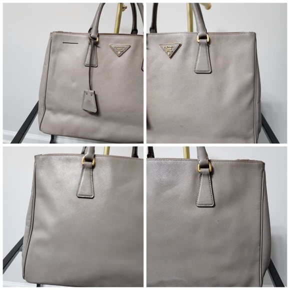 Authentic PRADA 2 Tone Saffiano Lux Large Double Zip Tote Bag Beige - Picture 6 of 10